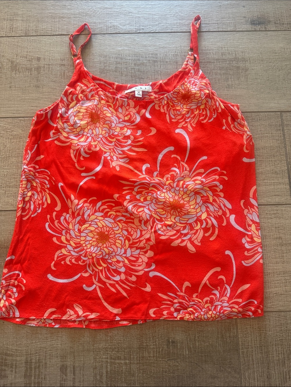 Cabi Bright orange Red Floral Spaghetti Tank Top Camisole